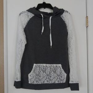 Lace sleeved hoodie